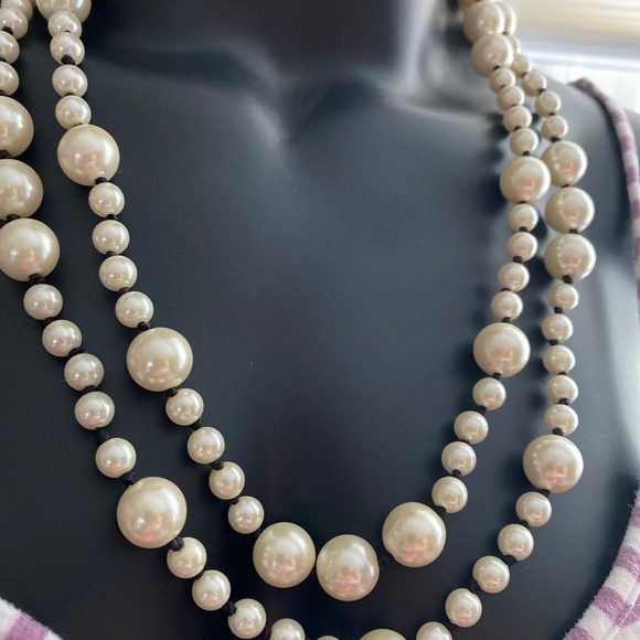 Jacob Multi-Strand Faux Cream Pearl Necklace Graduated Statement Silver Tone Ext - Picture 14 of 14